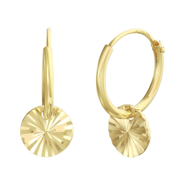 Blinckers Jewellery Huiscollectie BJ 4024849 oorbellen creool in 14 k goud met hanger cirkel gediamanteerd 3 mm