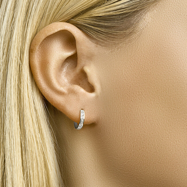 Blinckers Jewellery Huiscollectie BJ Oorbellen 41.05432 14k Witgoud Oorringen Scharnier met Zirkonia 2.5mm x 12mm