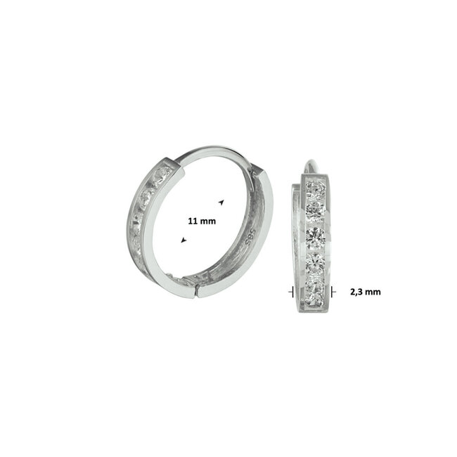 Blinckers Jewellery Huiscollectie BJ Oorbellen 41.05432 14k Witgoud Oorringen Scharnier met Zirkonia 2.5mm x 12mm