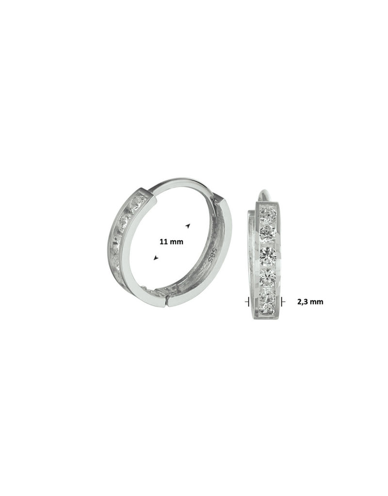 Blinckers Jewelry Huiscollectie BJ 4105432 oorbellen creool 14 k witgoud met gezette briljant geslepen zirconia 11 x 2.3