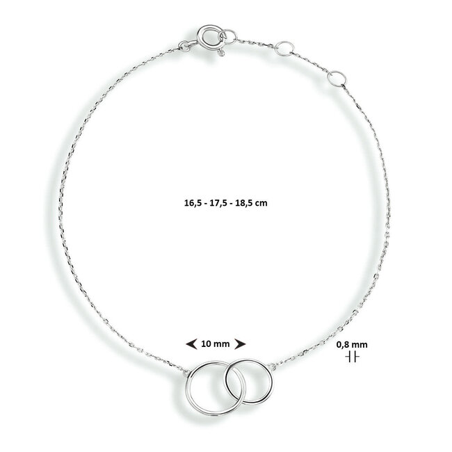 Blinckers Jewellery Huiscollectie BJ 4105380 armband dames in 14k witgooud met dubbel open circle verstelbaar van 15.5 tot 18.5 cm