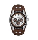 Fossil Fossil CH2565 horloge heren staal chrono met leren band, vintage sunray zilveren wijzerplaat en zwarte accenten