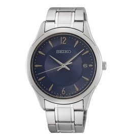 Seiko Seiko SUR419P1 Horloge heren staal classic, donkerblauwe sunray wijzerplaat met stalen accenten, datum functie en saffier glas