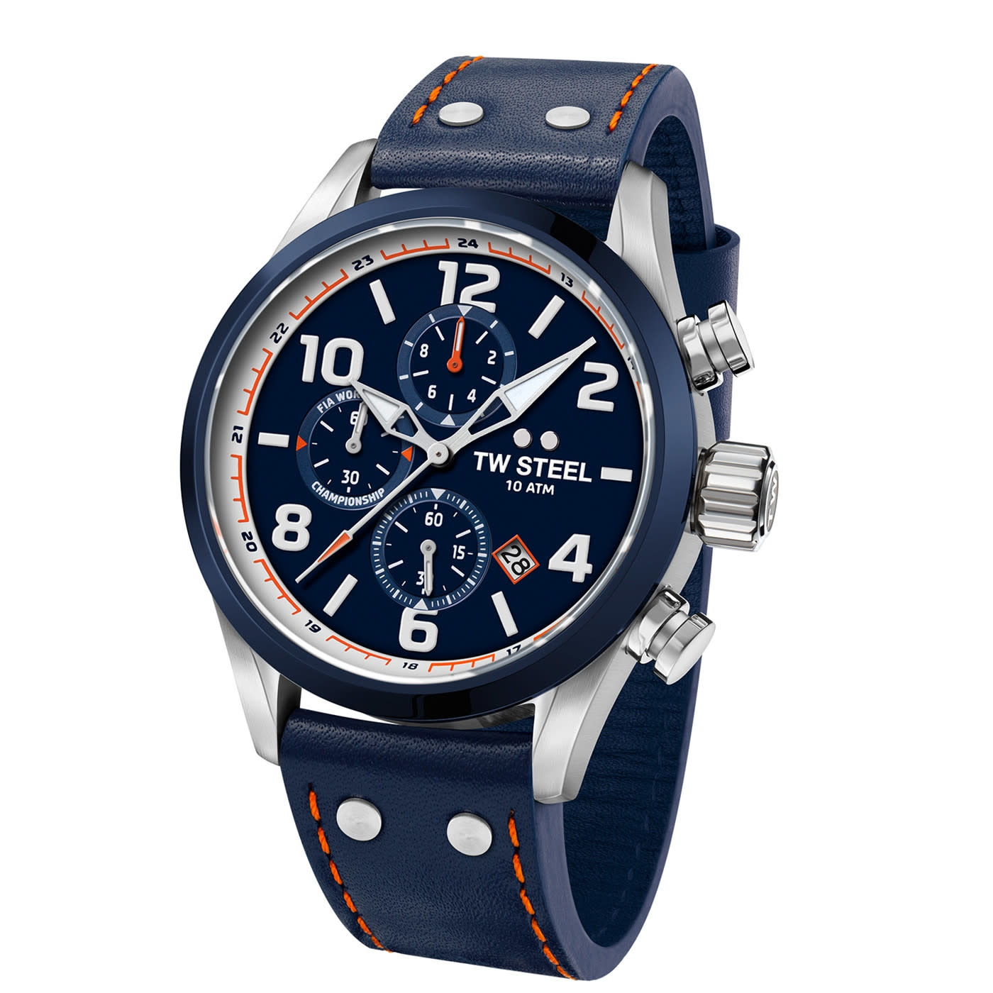 Eerder geweten Cater TW Steel VS90 horloge heren chronograaf staal met blauw plated bezel en  blauwe leren band met ornaje stiksels - Blinckers Jewels & Watches