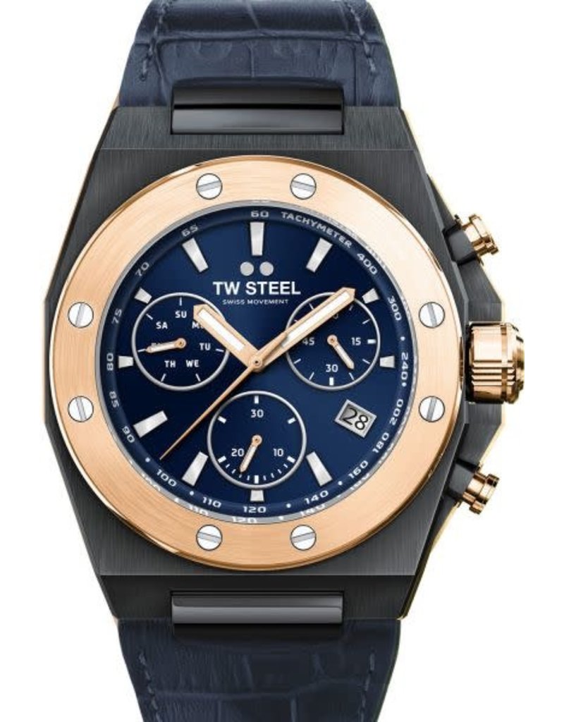 TW Steel TW Steel Horloge Heren 4086 Chronograaf Staal met Zwarte Plating  en met Rosé Bezel.