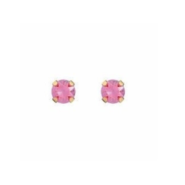Tiny Tips Tiny Tips Kinder Oorbellen TT-110 Allergie Vrij Staal met Geelgouden Plating en Roze Zirkonia