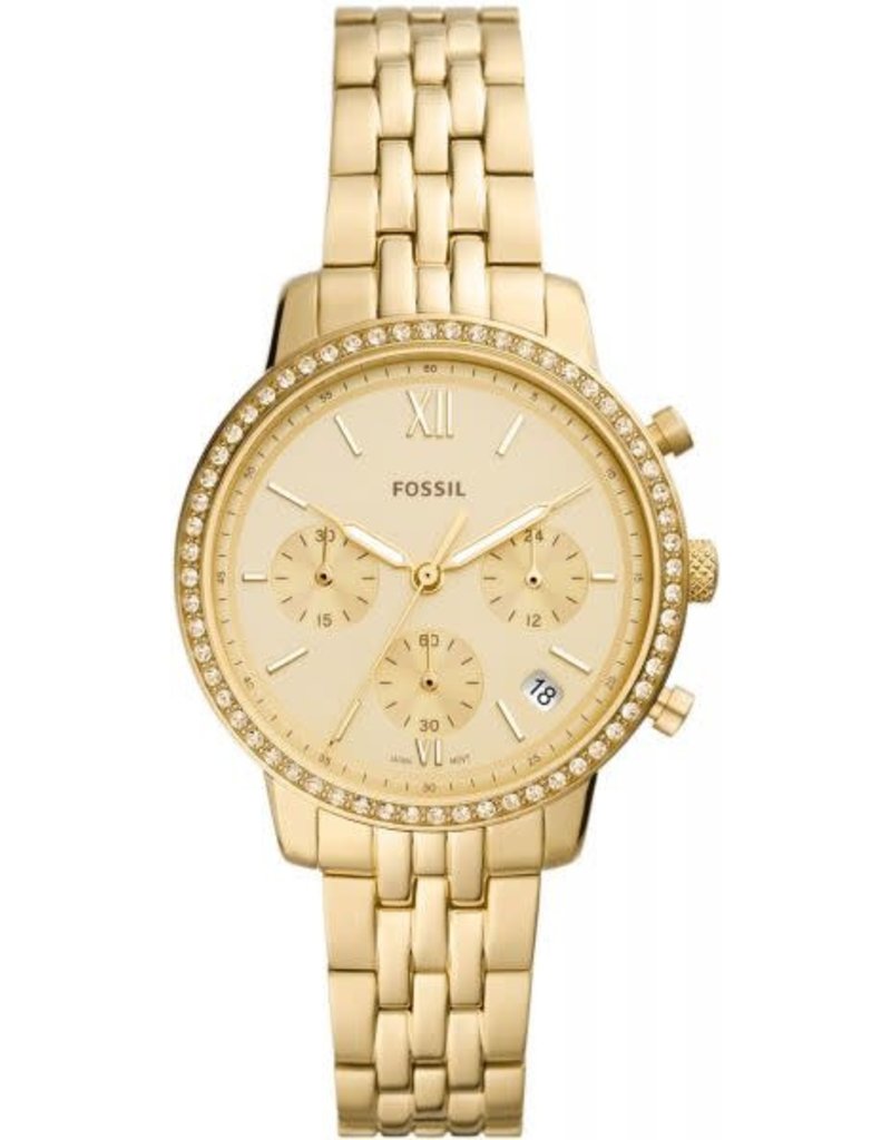 Fossil Fossil ES5219 horloge dames staal goldplated met soft touch gold wijzerplaat