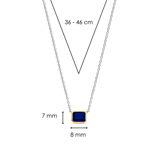 Ti Sento Milano Ti Sento 3998BY/42 collier in 925 ilver met idem hanger goldplated met blauwe saffier look