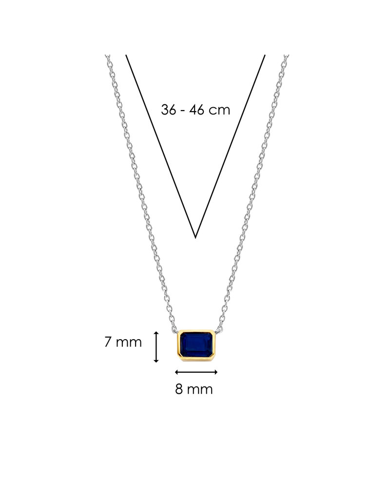 Ti Sento Milano Ti Sento 3998BY/42 collier in 925 ilver met idem hanger goldplated met blauwe saffier look