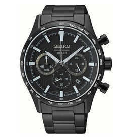 Seiko Seiko  SSB415P1 horloge heren chronograaf staal in PVD black met idem band met saffierglas