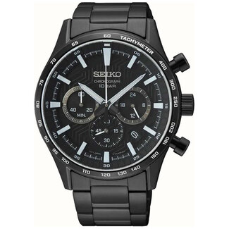 Seiko Seiko Horloge SSB415P1 Staal met Zwarte Coating Quartz Chronograaf Saffierglas 100m Waterdicht met Zwarte Wijzerplaat 43mm