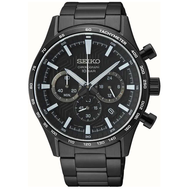 Seiko Seiko Horloge SSB415P1 Staal met Zwarte Coating Quartz Chronograaf Saffierglas 100m Waterdicht met Zwarte Wijzerplaat 43mm