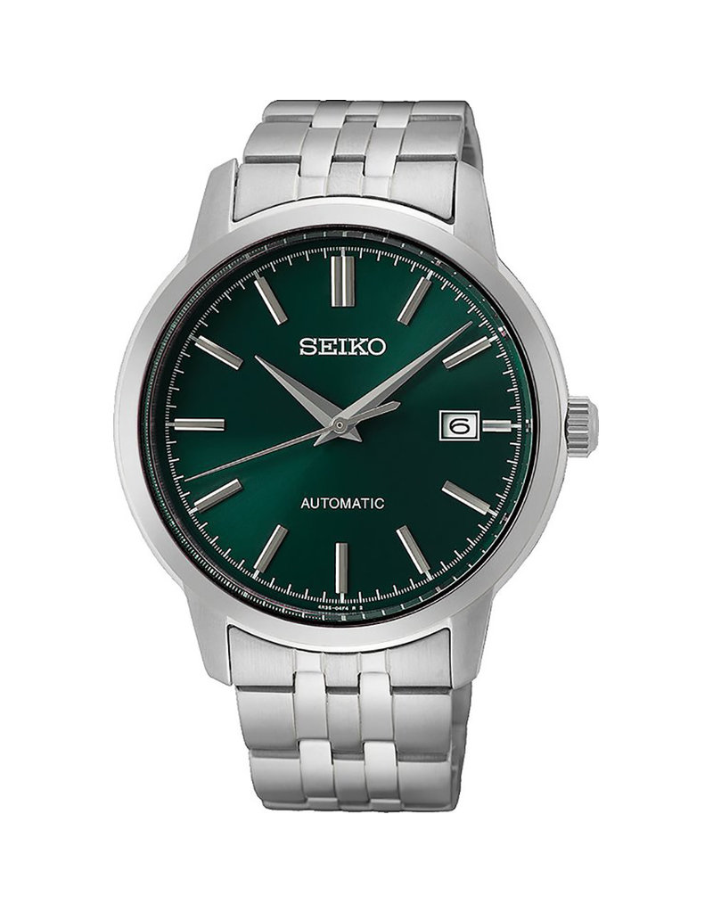 Seiko Seiko SRPH89K1 horloge heren staal 3 hands automaat met groene wijzerplaat en stalen accenten  plus datum functie