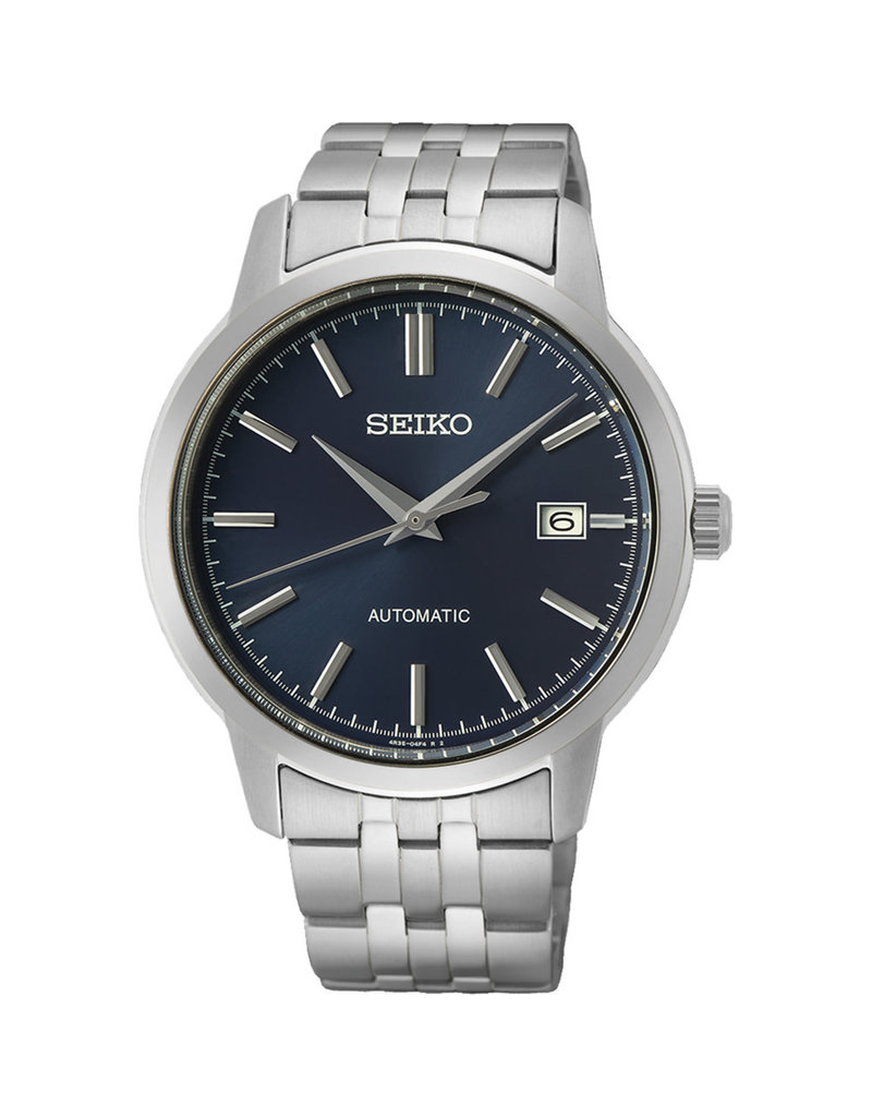 Seiko Seiko SRPH87K1 horloge heren staal automaat  3 hands met blauwe wijzerplaat en datum functie