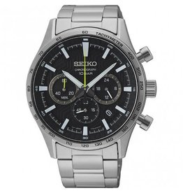 Seiko Seiko SSB413P1 horloge heren staal chronograaf met speciale zwarte wijzerplaat en opvallende accenten 100 meter waterdicht en uitgevoerd met saffier glas