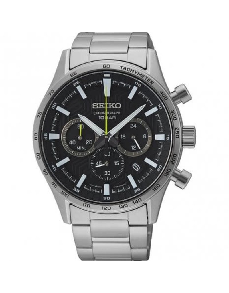 Seiko Seiko SSB413P1 horloge heren staal chronograaf met speciale zwarte wijzerplaat en opvallende accenten 100 meter waterdicht en uitgevoerd met saffier glas