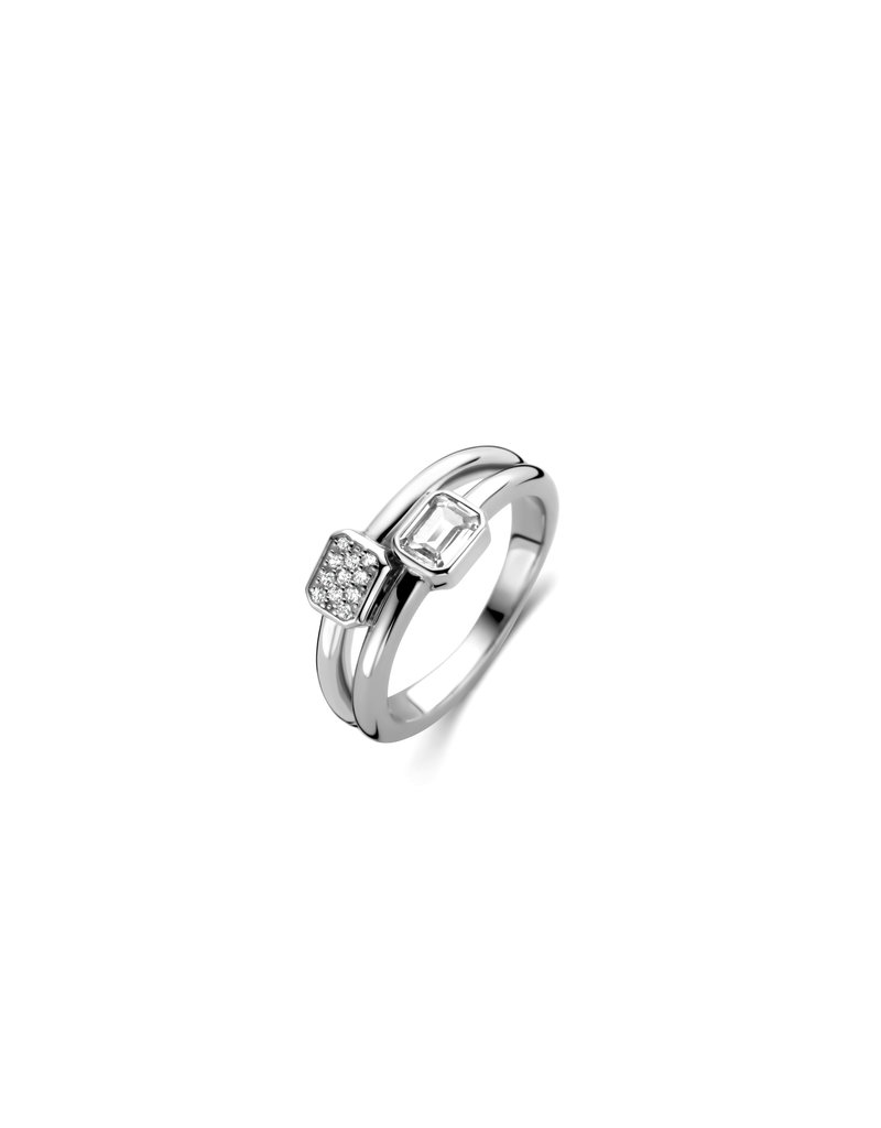 Ti Sento Milano Ti Sento Ring 12275ZI/56 zilver dubbel met gezette baquet en pave stenen