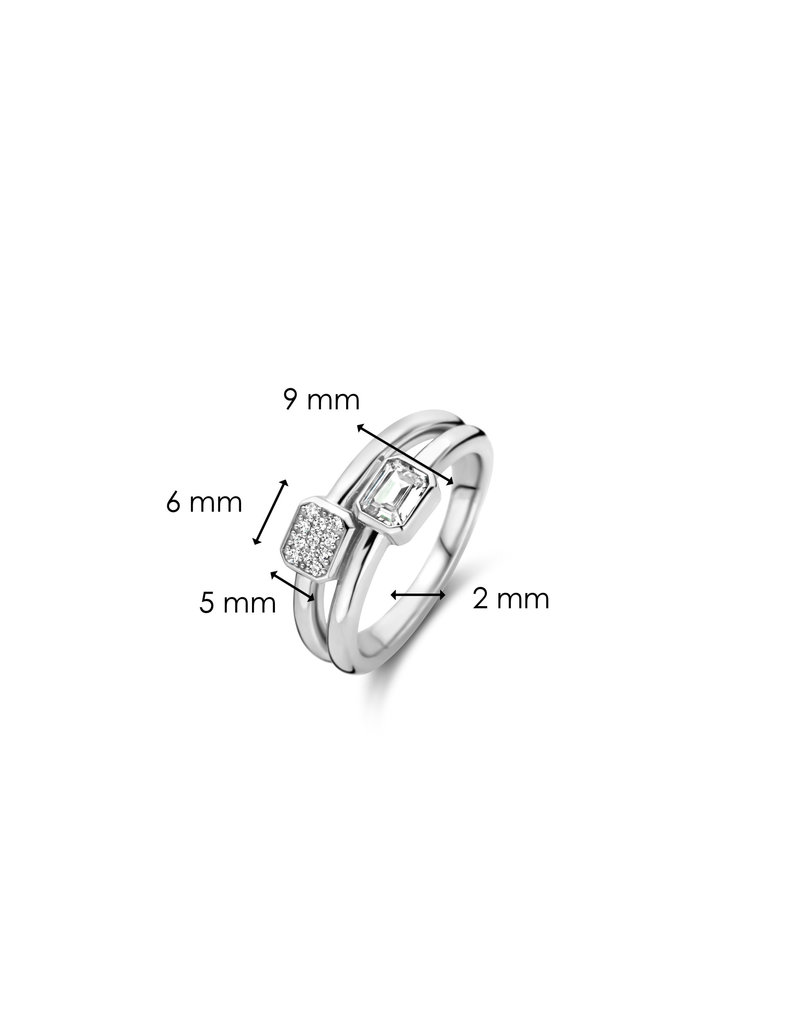 Ti Sento Milano Ti Sento Ring 12275ZI/56 zilver dubbel met gezette baquet en pave stenen