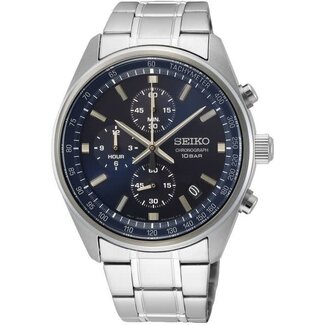 Seiko Seiko Horloge SSB377P1 Staal Quartz Chronograaf 100m Waterdicht en Blauwe Wijzerplaat