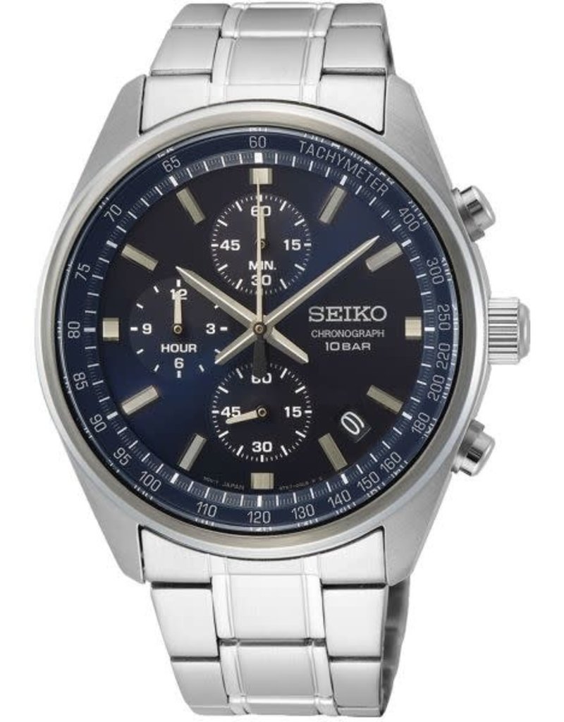 Seiko Seiko SSB377P1 horloge heren chronograaf staal / stalen band 40 mm met blauwe wijzerplaat 100 meter waterdicht en hardflex christal glas