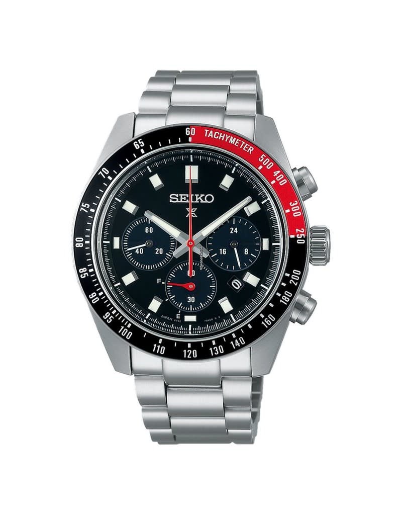 Seiko Seiko SSC915P1 horloge heren Prospex solar 41.4 mm diameter chronograaf in staal met zwarte wijzerplaat en Zwart/rode tachymeter