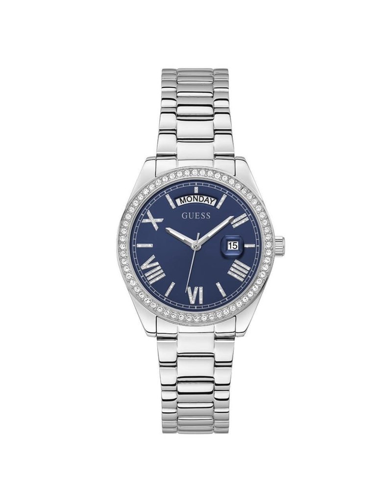 Guess Guess Dames Horloge GE0307L1 Staal Quartz met Blauwe Wijzerplaat en Zirkonia 39mm