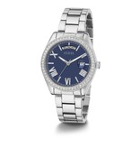 Guess Guess Dames Horloge GE0307L1 Staal Quartz met Blauwe Wijzerplaat en Zirkonia 39mm