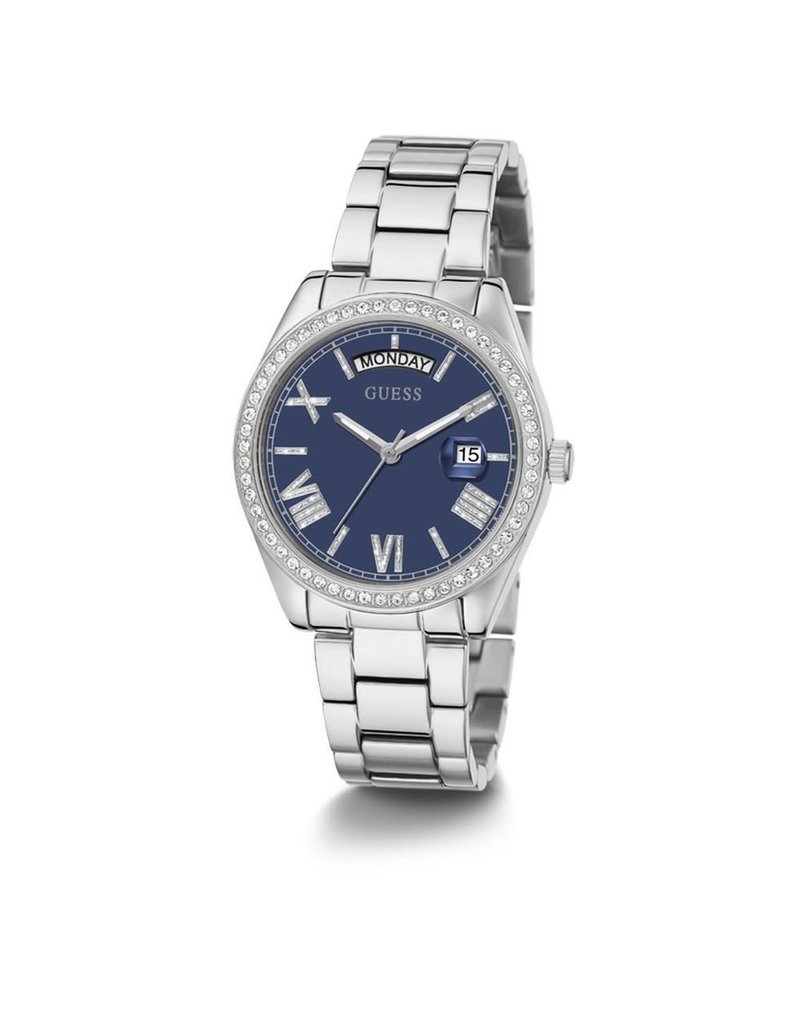 Guess Guess Dames Horloge GE0307L1 Staal Quartz met Blauwe Wijzerplaat en Zirkonia 39mm