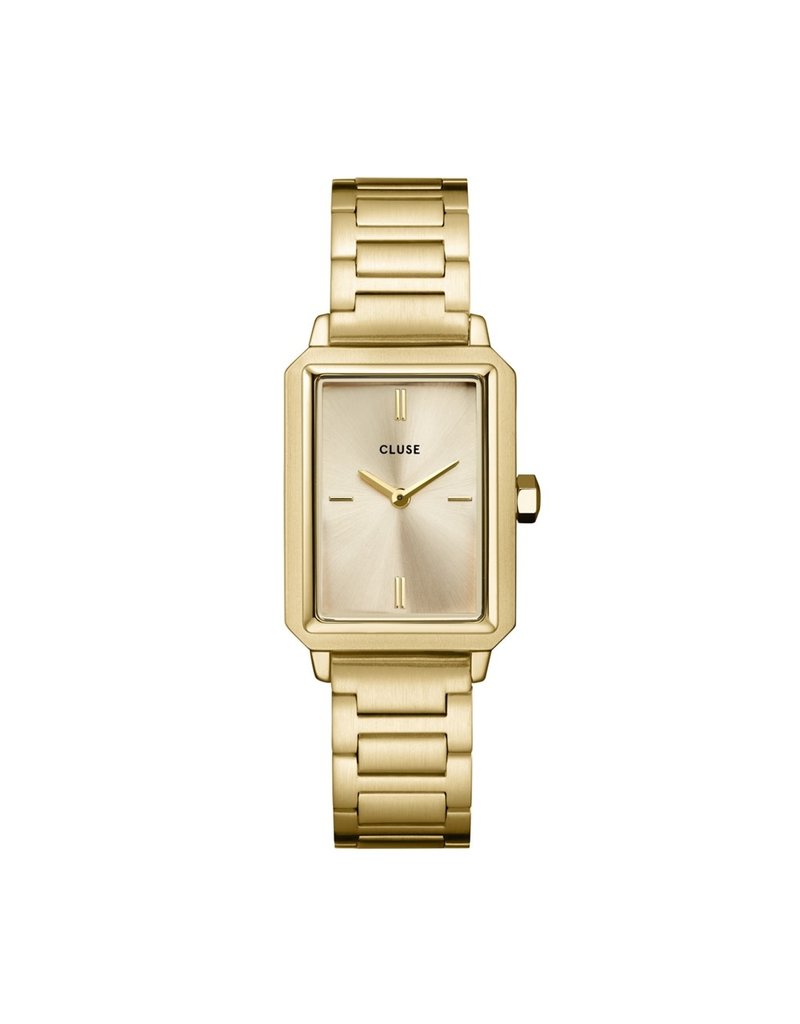 Cluse Cluse CW11507 horloge dames staal rectangular met sunray gouden wijzerplaat en gouden markers