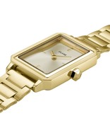 Cluse Cluse CW11507 horloge dames staal rectangular met sunray gouden wijzerplaat en gouden markers