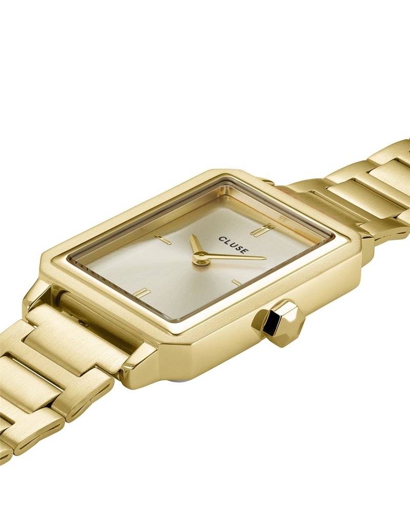 Cluse Cluse CW11507 horloge dames staal rectangular met sunray gouden wijzerplaat en gouden markers