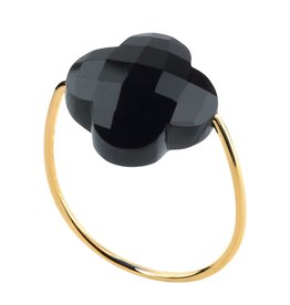 Morganne Bello Morganne Bello Ring 1011YA1B115/56 18k Geelgoud Black Onyx Clover Maat 56