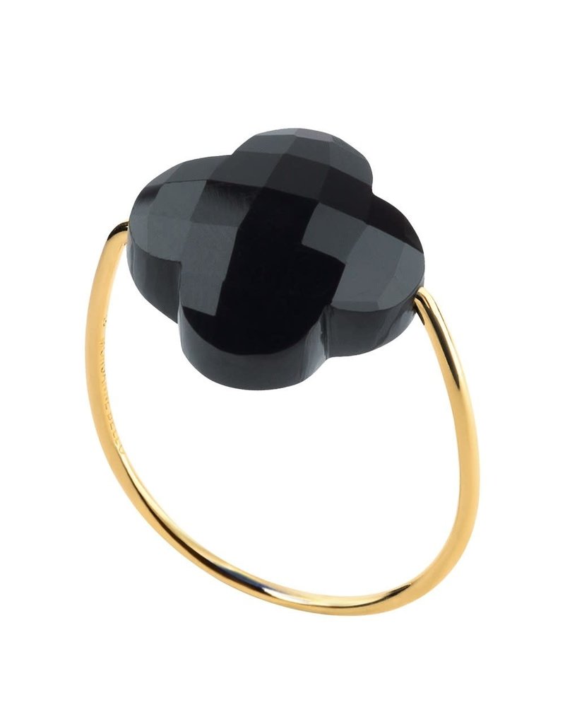 Morganne Bello Morganne Bello Ring 1011YA1B115/56 18k Geelgoud Black Onyx Clover Maat 56