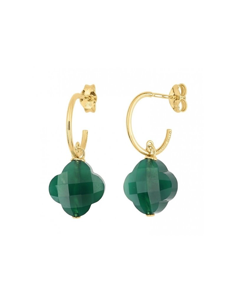 Morganne Bello Morganne Bello Oorbellen 1017YC285 18k Geelgoud Green Agate Clover