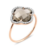 Morganne Bello Morganne Bello Ring 3031PB120D/56 18k Roségoud Victoria met Smocky Quartz Clover met 0.128ct briljant geslepen Diamanten Maat 56