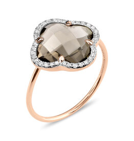 Morganne Bello Morganne Bello Ring 3031PB120D/56 18k Roségoud Victoria met Smocky Quartz Clover met 0.128ct briljant geslepen Diamanten Maat 56