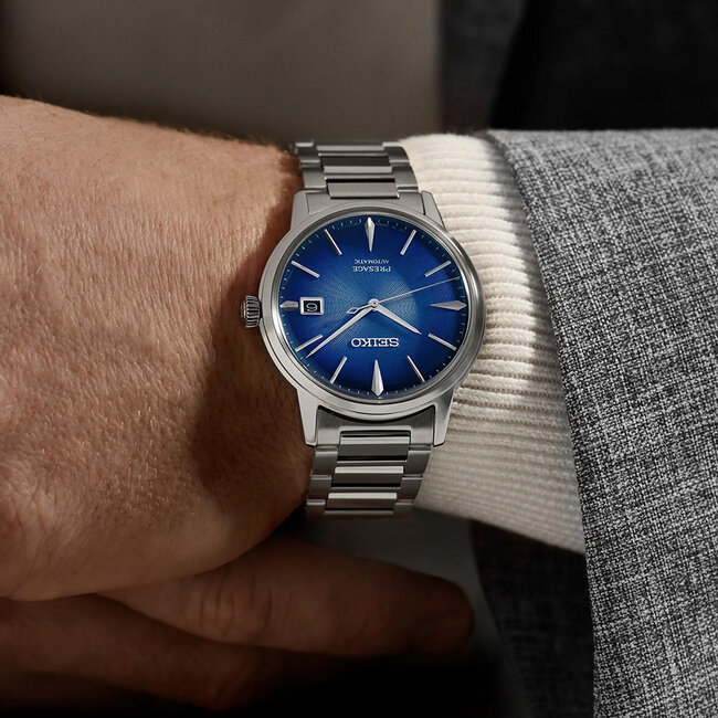 Seiko Seiko Horloge SRPJ13J Presage Automaat Staal 50m Waterdicht met Blauwe Wijzerplaat 40mm