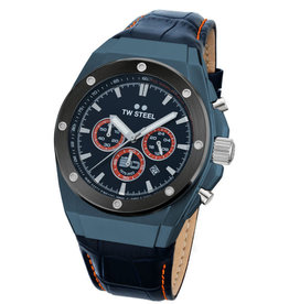 TW Steel TW Steel Horloge Heren CE4110 Staal Chronograaf 44mm Blauwe Plated met Zwart Plated Bezel