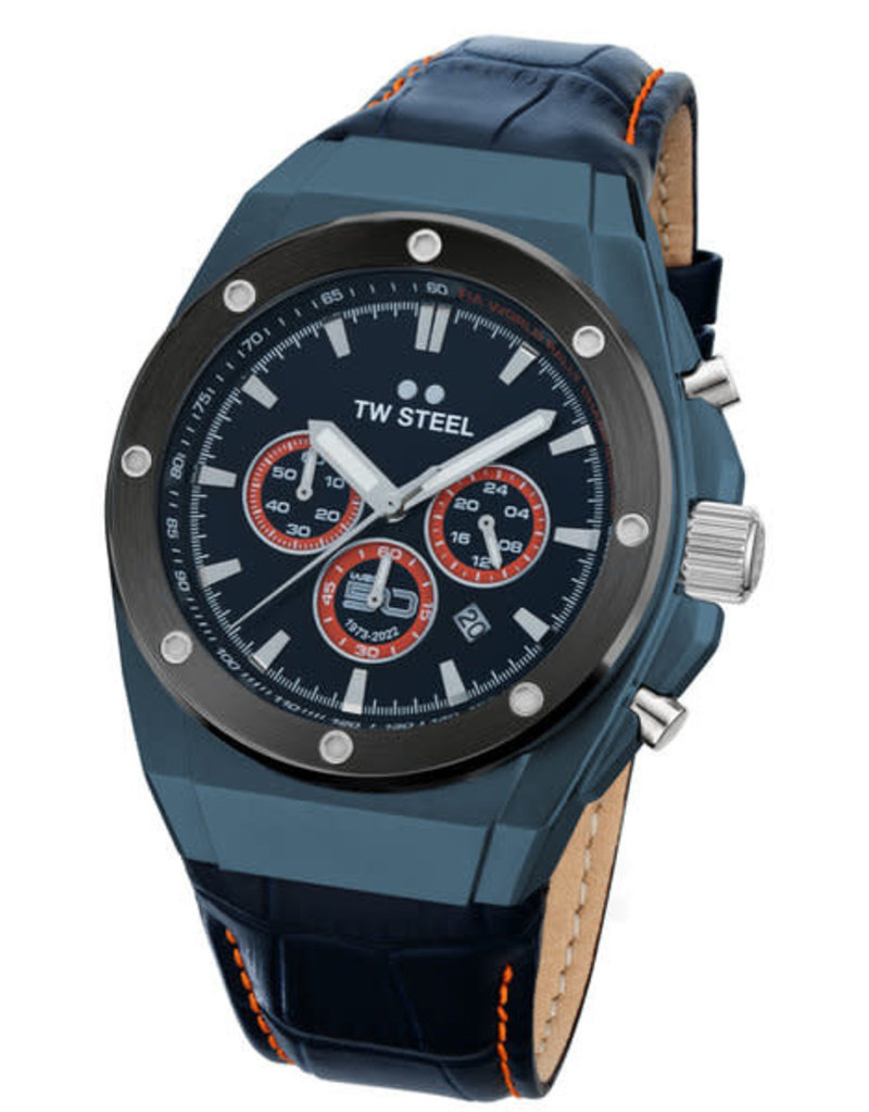 TW Steel TW Steel Horloge Heren CE4110 Staal Chronograaf 44mm Blauwe Plated met Zwart Plated Bezel