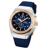 TW Steel TW Steel Horloge Heren CE4105 Chronograaf Staal 44mm met Rosegoud en Blauwe Siliconen Horlogeband