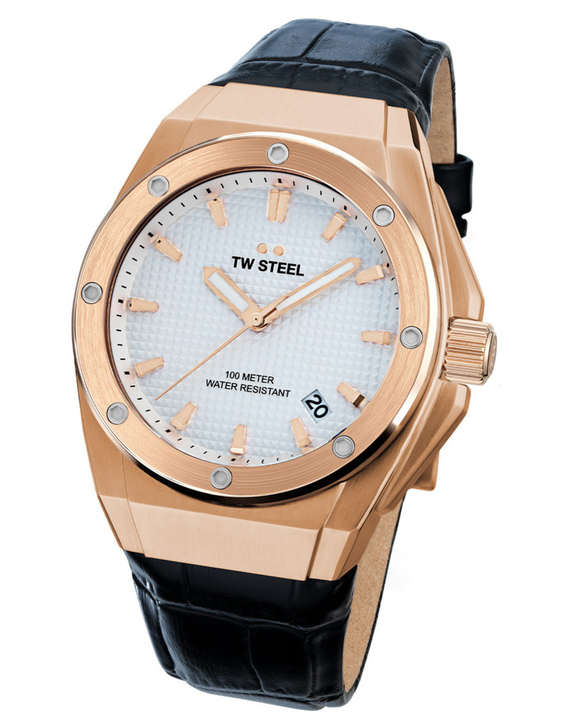 TW Steel TW Steel Horloge Heren CE4109 Chronograaf 44mm Staal met Rosegoud Platingkleurig met Zwart Croco Horlogeband