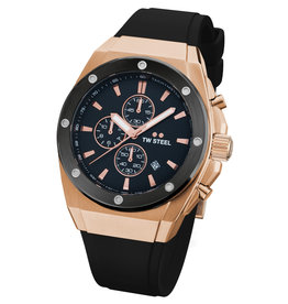 TW Steel TW Steel Horloge Heren CE4103 Chronograaf 44mm Staal met Rosé gold Plating en Zwarte Bezel en Siliconen Horlogeband