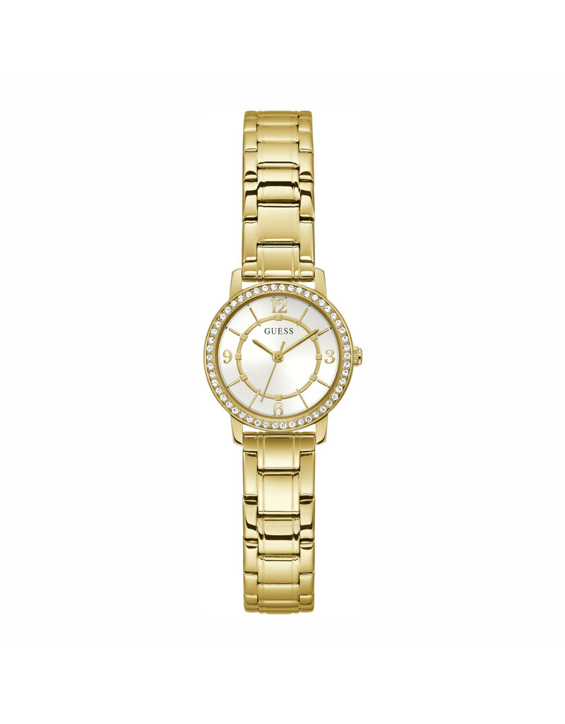 Guess Guess Dames Horloge GW0468L2 Staal met Geelgouden Plating Quartz  met Zilverkleurige Wijzerplaat en Zirkonia 32mm