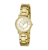 Guess Guess Dames Horloge GW0468L2 Staal met Geelgouden Plating Quartz  met Zilverkleurige Wijzerplaat en Zirkonia 32mm