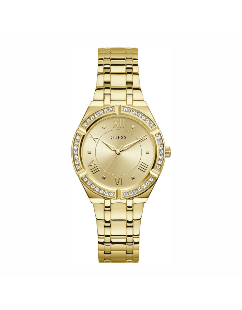 Guess Guess GW0033L2 horloge dames 34 mm staal goldplated gouden wijzerplaat met daaromheen diamant geslepen zirconia's