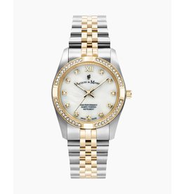 Jaques du Manoir Jauques du Manoir JWL02002 horloge dames staal bi-color 34 mm, licht geel mother of pearl wijzerplaat  met zirkonia