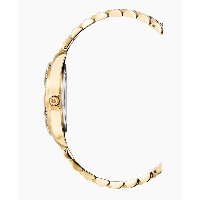 Jacques du Manoir Jacques du Manoir Horloge JWL02003 Staal met Geelgouden Plating Quartz Geel Mother of Pear en Zirkonia Stenen 34mm