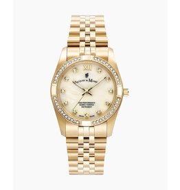 Jacques du Manoir Jacques du Manoir JWL02003 horloge dames staal goldplated 34 mm, licht geel mother of pearl wijzerplaat  met zirkonia