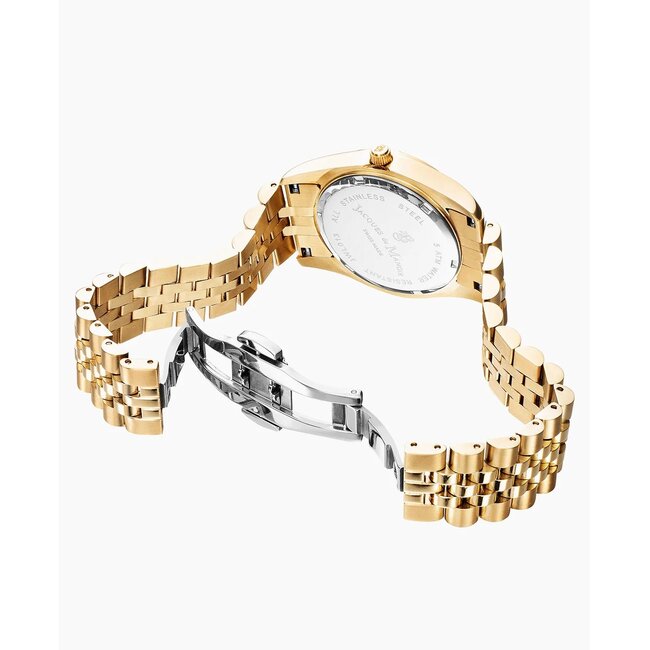 Jacques du Manoir Jacques du Manoir Horloge JWL02003 Staal met Geelgouden Plating Quartz Geel Mother of Pear en Zirkonia Stenen 34mm