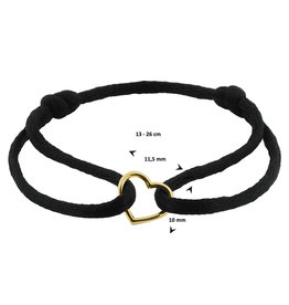 Blinckers Jewelry Huiscollectie BJ 4700287 Armband satijn zwart met 14k gouden element hart